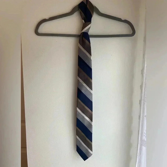 Bruno Piattelli 100% Silk Tie New with Tags Blue & Brown Diagonal Stripes - Picture 2 of 6